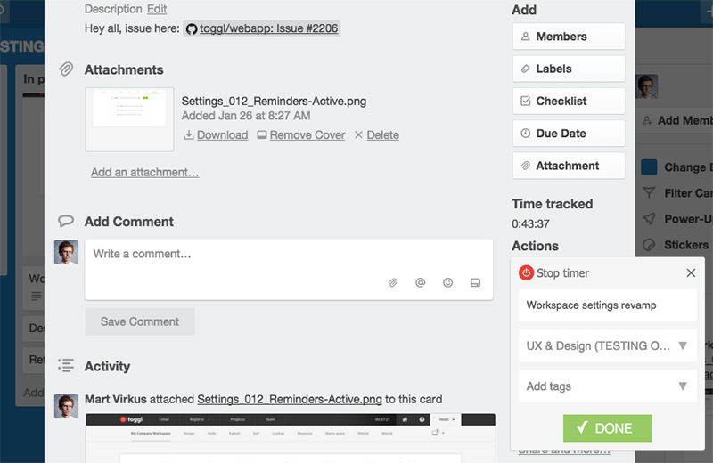 Toggl Track integration with Trello
