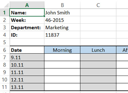 Defining categories for timesheets