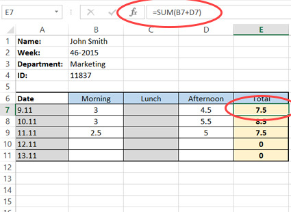 Calculating daily work hours