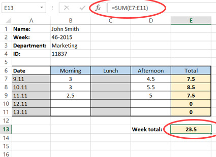 excel template to calculate hours worked by time