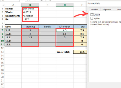 Locking timesheet cells for editing