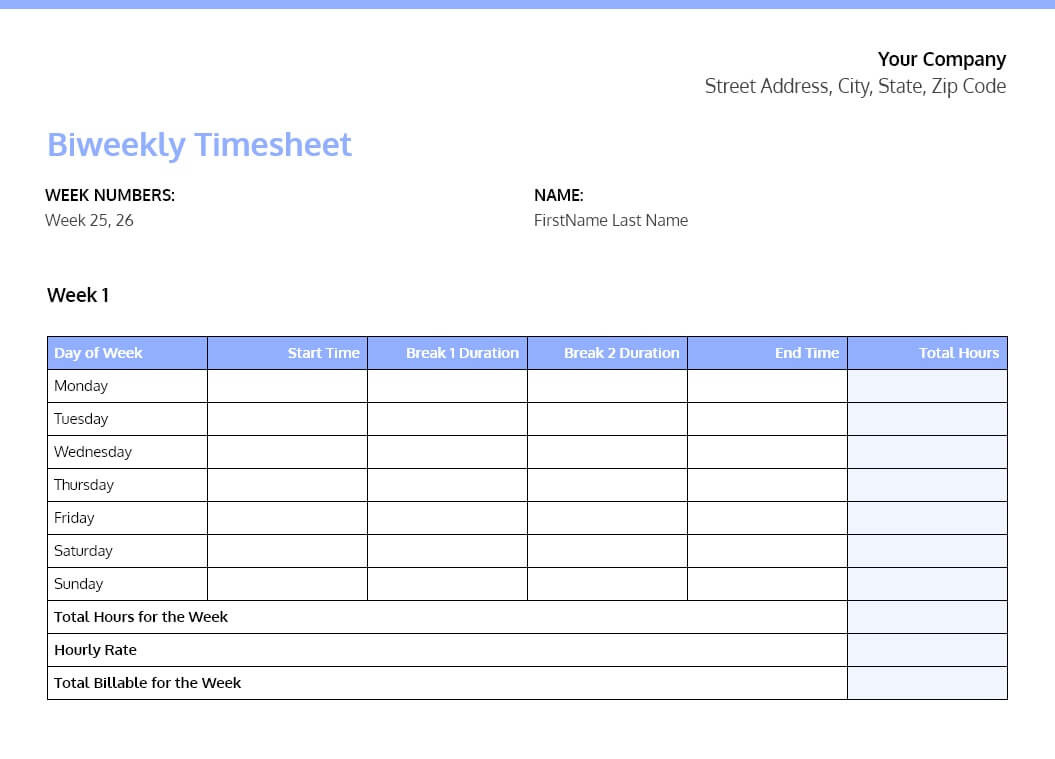 Free PDF Timesheet Templates