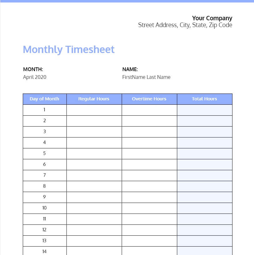 Contractor Timesheet Template Database