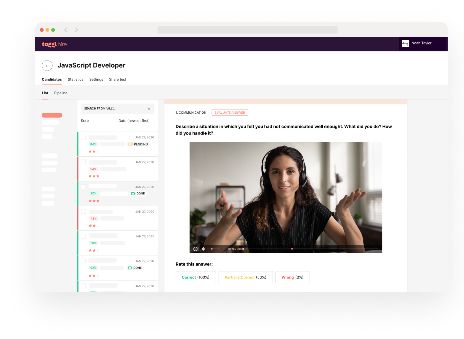 async video intros user interface on toggl hire
