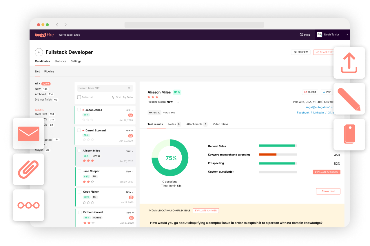 TestGorilla vs Vervoe vs Toggl Hire toggl UI