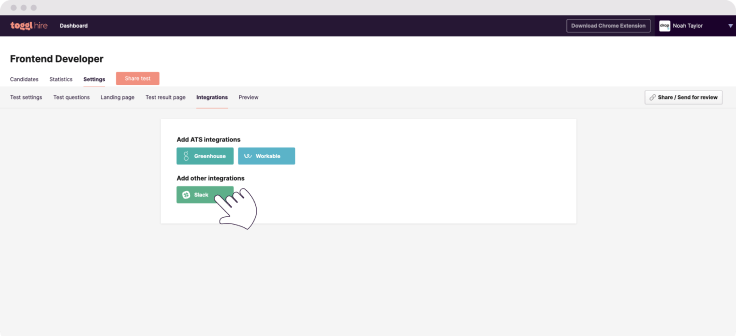 screenshot of toggl hire integration with slack