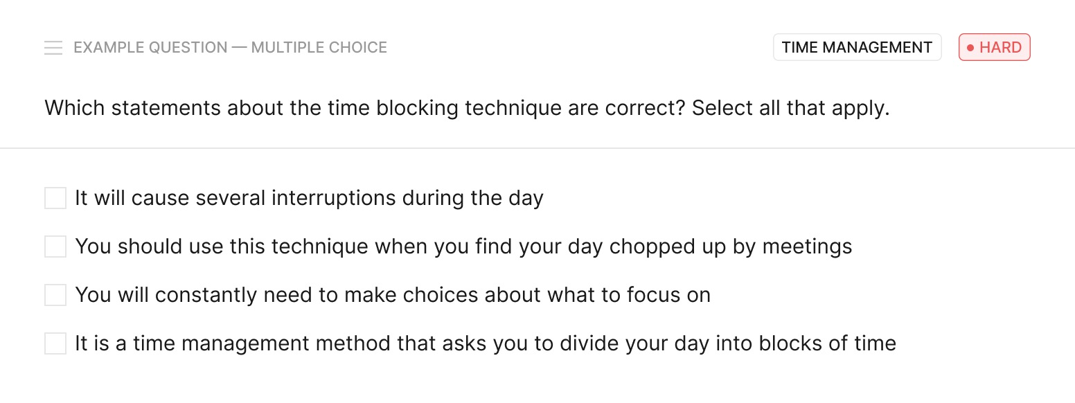 time management standard question example on toggle hire