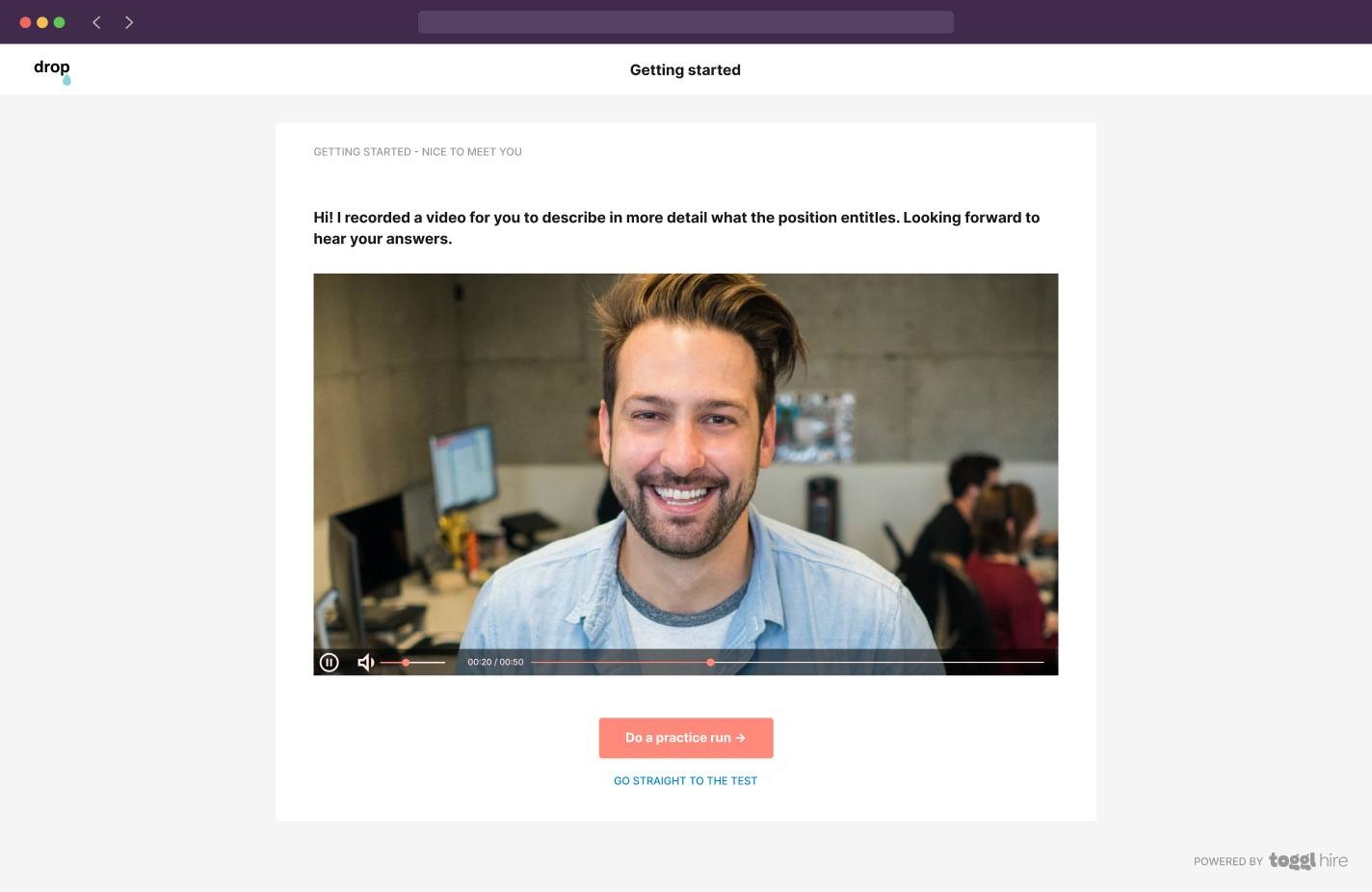 Asynchronous video intros on Toggl Hire platform