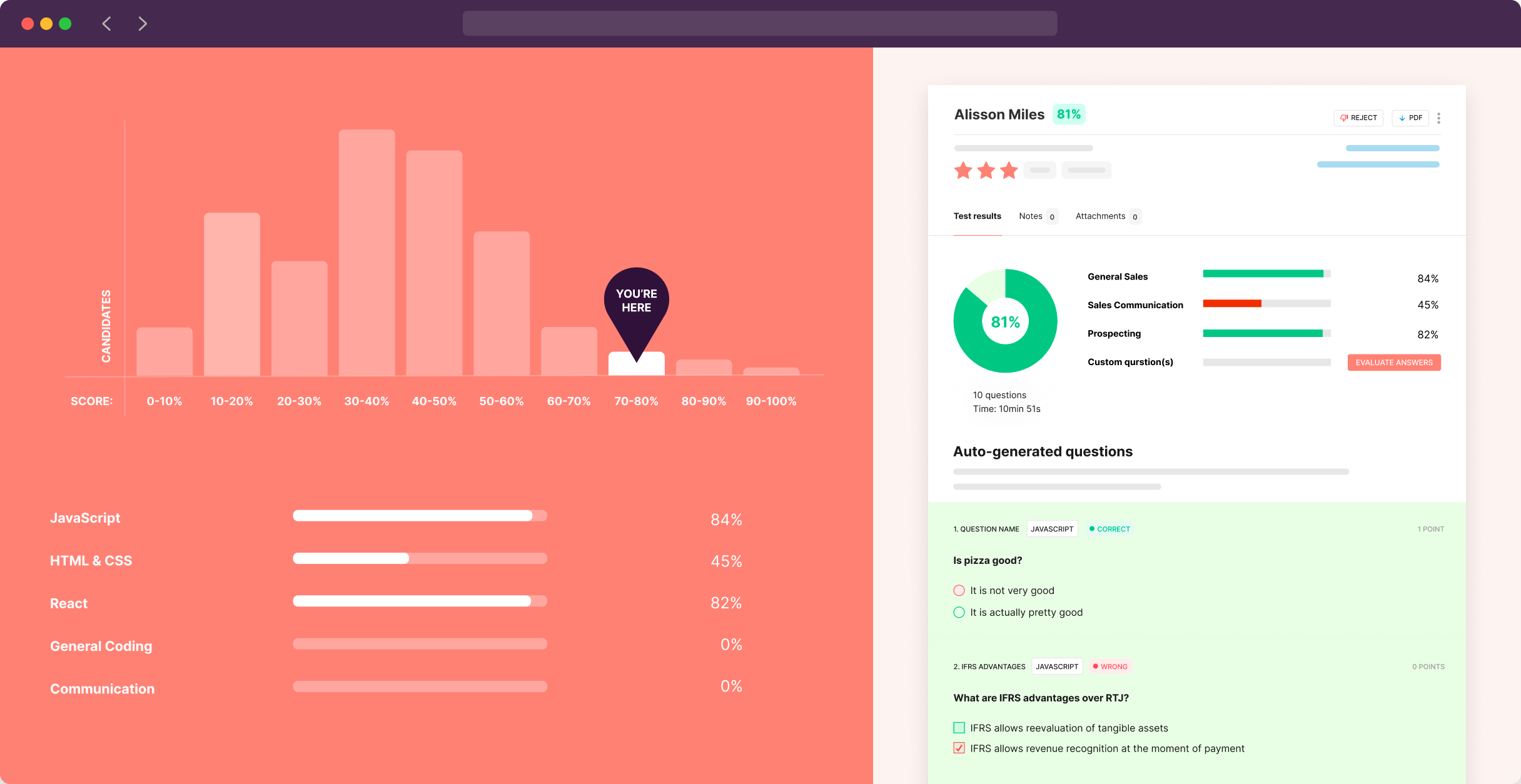 Toggl Hire product screenshot showing instant feedback