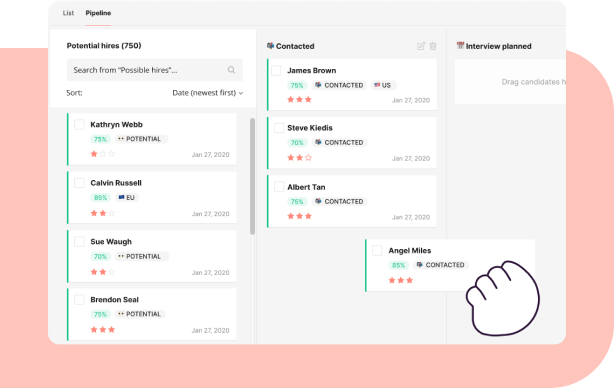 Toggl Hire candidate pipeline view