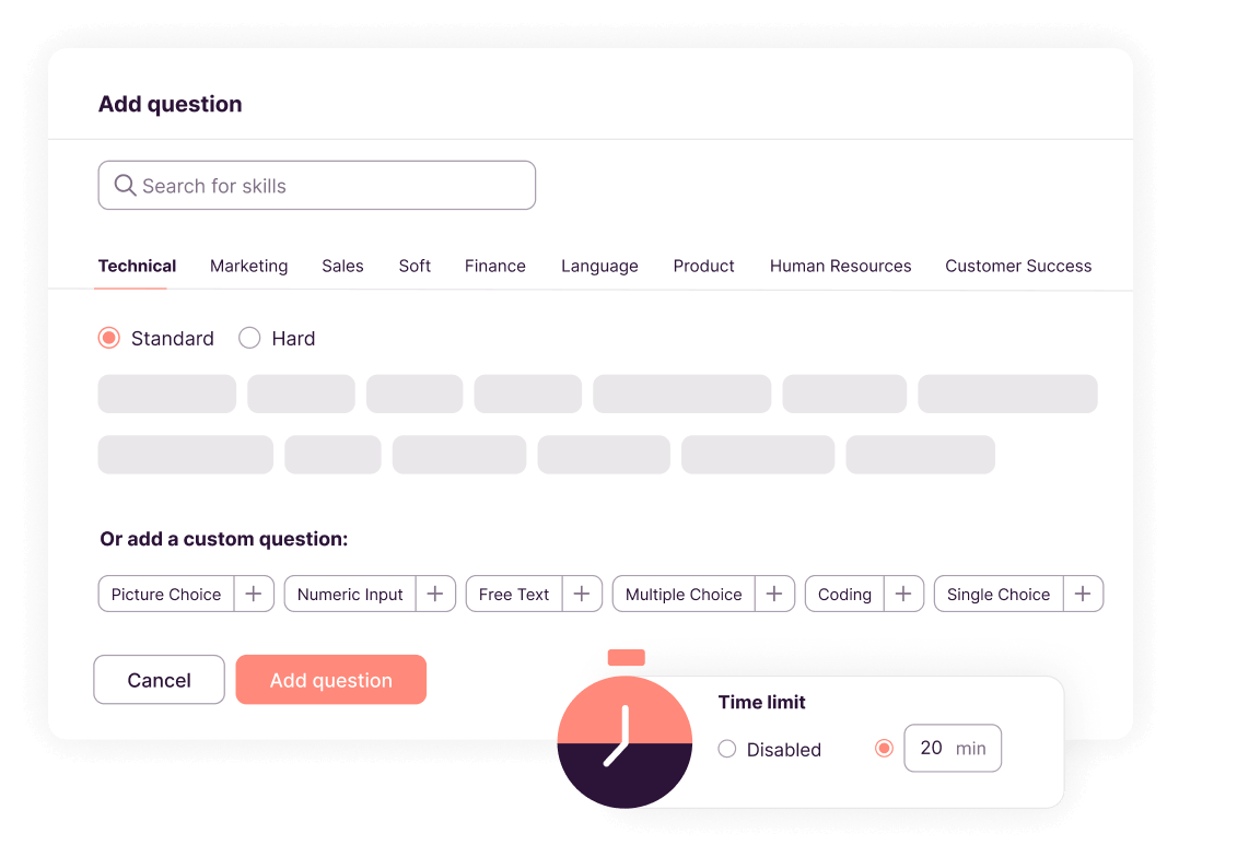 You can pick from different types of questions that already exist in Toggl Hire - or add your own, custom ones.