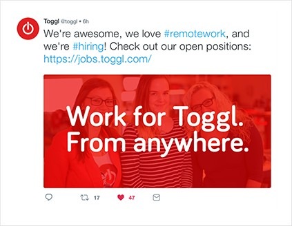 Toggl Track job ad on Twitter