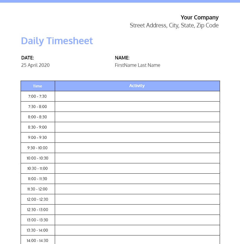 Google Sheets Daily Timesheet Template