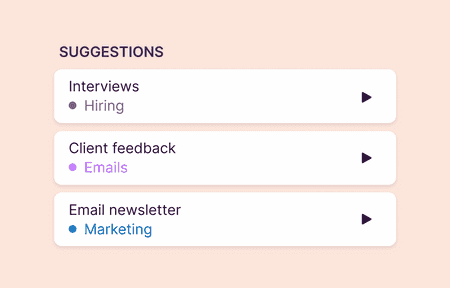 Snippet of suggestions feature in Toggl Track mobile app