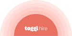 Rainbow background with Toggl Hire logo