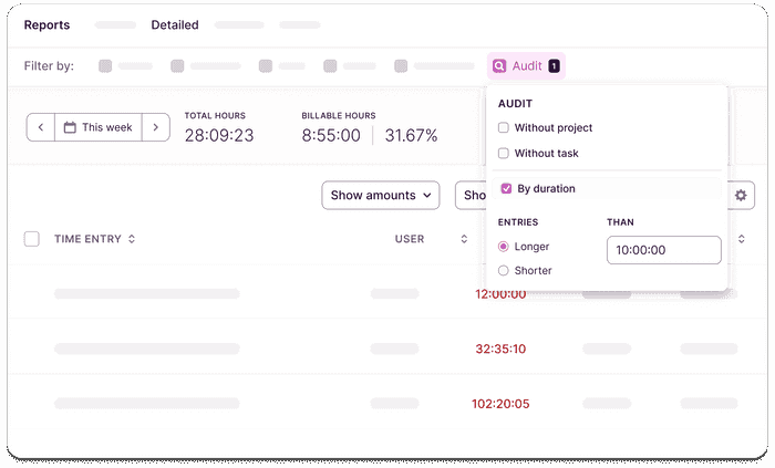 Screenshot of the audit feature in Detailed reports