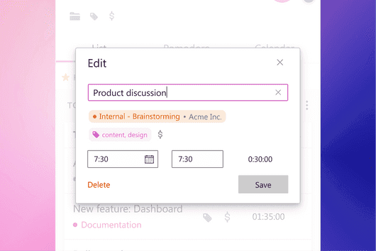 Time tracking goals features in Toggl Track app
