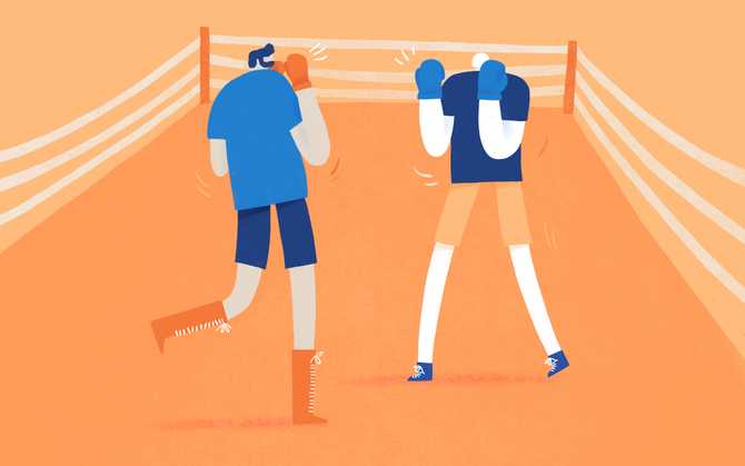 Illustration of two employees in a boxing ring