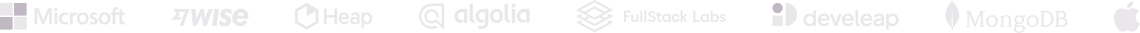 Company logos: Microsoft, Wise, Heap, Algolia, FullStack Labs, Develeap, MongoDB, Apple