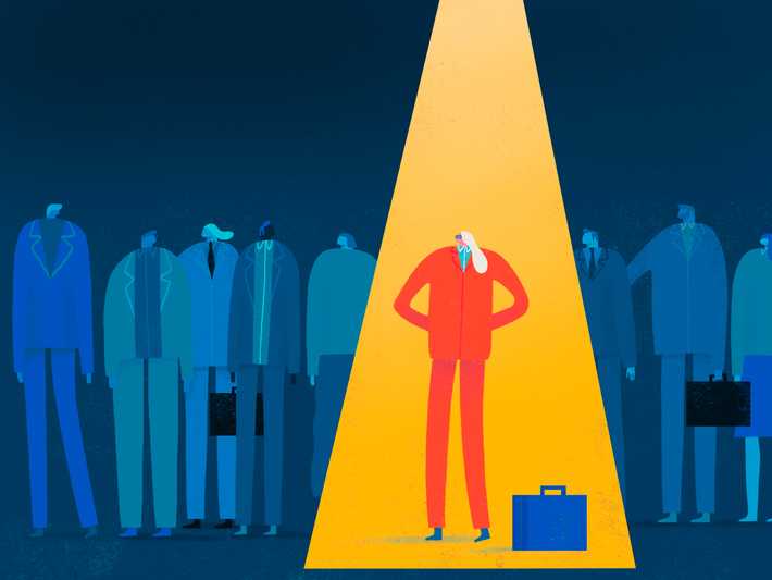 Illustration of spotlight on an employee in a group