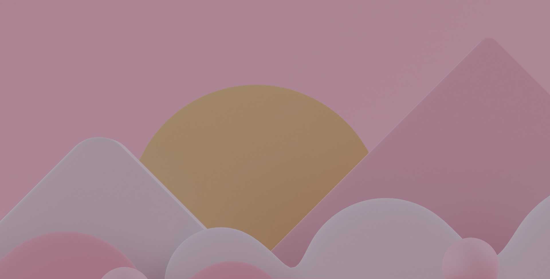 Abstract rendering of pink and white mountains against the backdrop of a pink sky with a large yellow sun, representing health and wellbeing