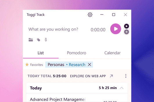 Time tracking goals features in Toggl Track app