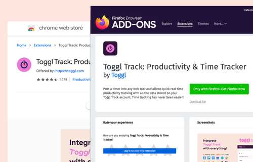 Toggl Track's browser extension in the Chrome and Firefox app store