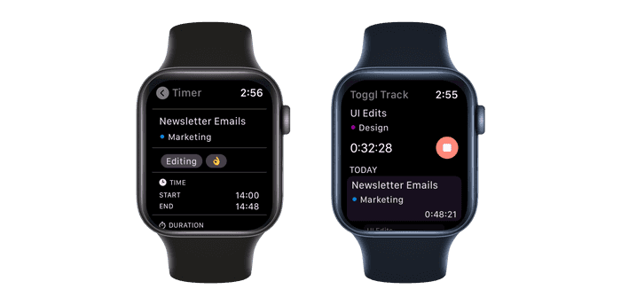 Toggl Track app on the stopwatch