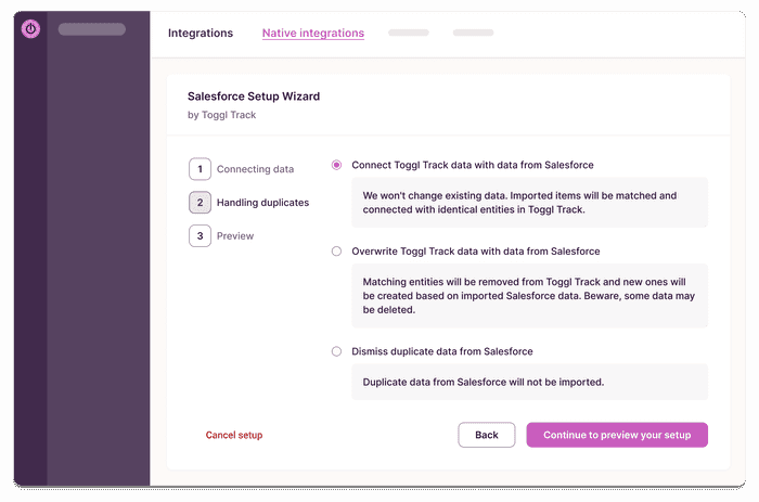 Salesforce integration setup in Toggl Track