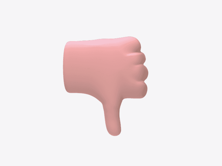 3D illustration of a peach colored hand making a thumbs down gesture, indicating a no