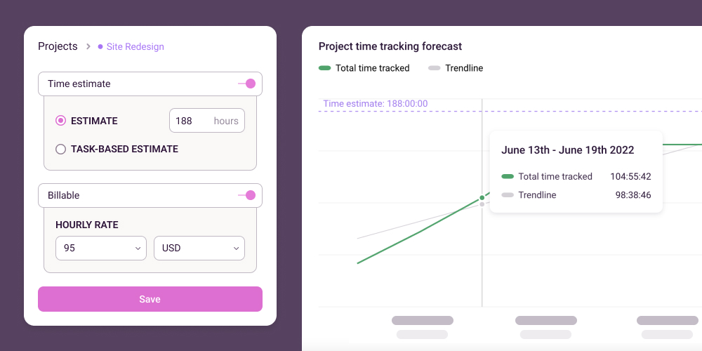Screenshot of Toggl Track's time estimate feature to help with project forecasting