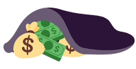 Icon of a blanket over dollar bills and money bags