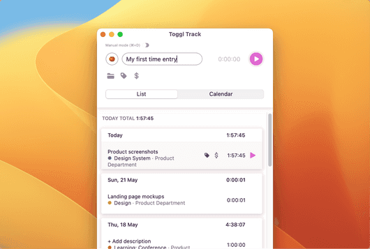 Time tracking goals features in Toggl Track app