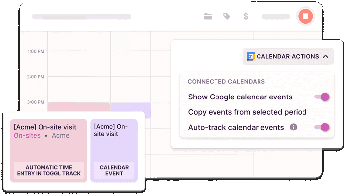 Screenshot of a calendar event turning into an automatic time entry in Toggl Track
