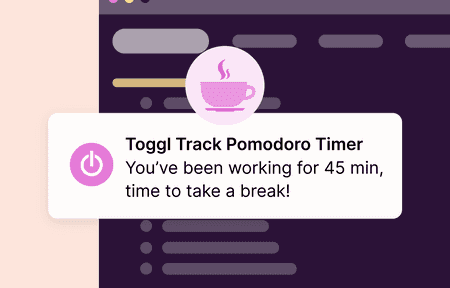 Snippet of the pomodoro timer feature with Toggl Track desktop app