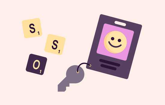 Illustration of an employee card with key and the letters 'SSO'