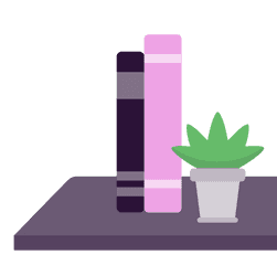 Bookshelf with books and a plant