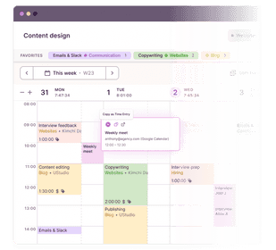 Screenshot of Toggl Track's calendar view