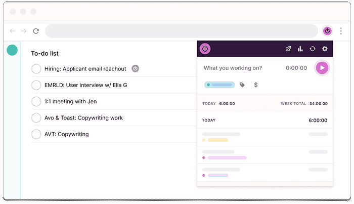 Screenshot of Toggl Track's browser extension