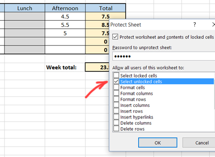 Protecting excel timesheets from editing