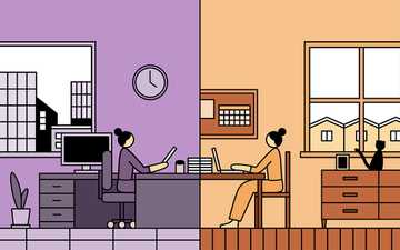 Illustration of two people in different time zones