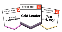 G2 badges: Best ROI, Grid Leader, Fastest Implementation