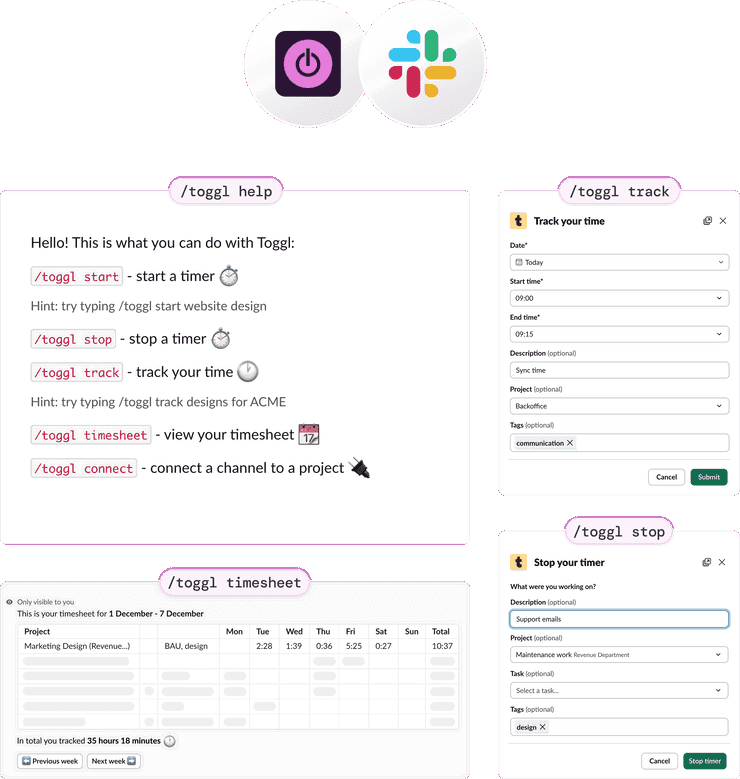 Toggl Track Slack options