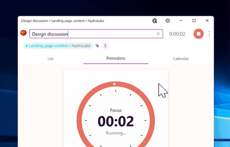 Pomodoro feature in Toggl Track desktop app