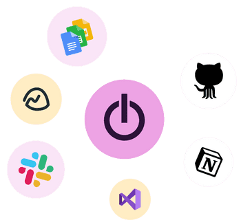 Toggl Track icon and featured integrations such as Slack, GitHub, Basecamp and Google apps