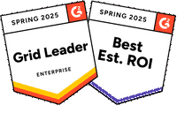 G2 badges: Grid leader for Enterprise and Best estimated ROI