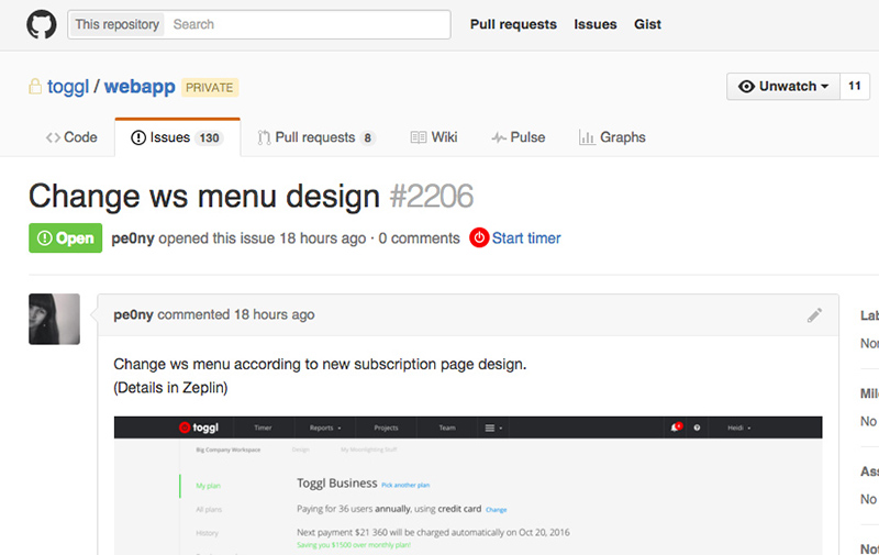 GitHub issue view
