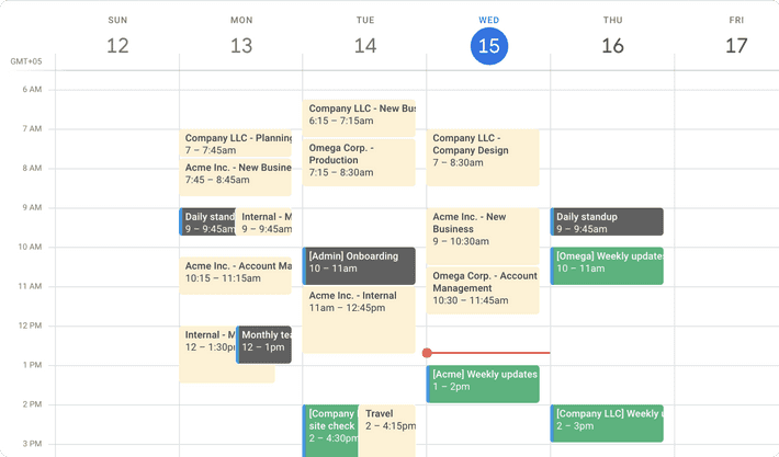 Screenshot of how Toggl Track time entries will look in Google Calendar