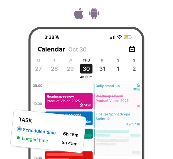 Screenshot of Toggl Focus mobile app showing Calendar view