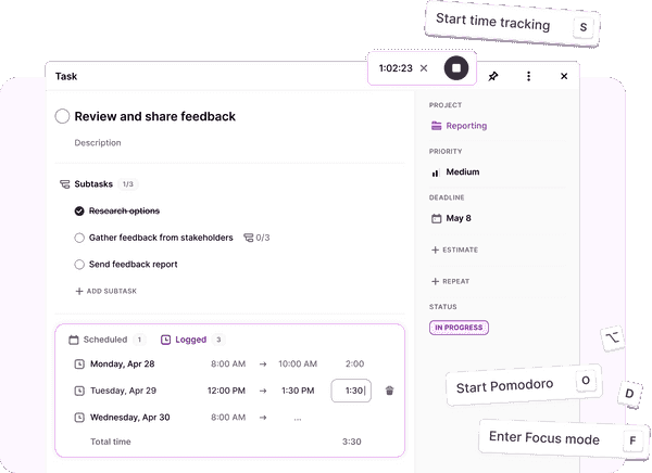 Screenshot of time tracking options in Toggl 2.0